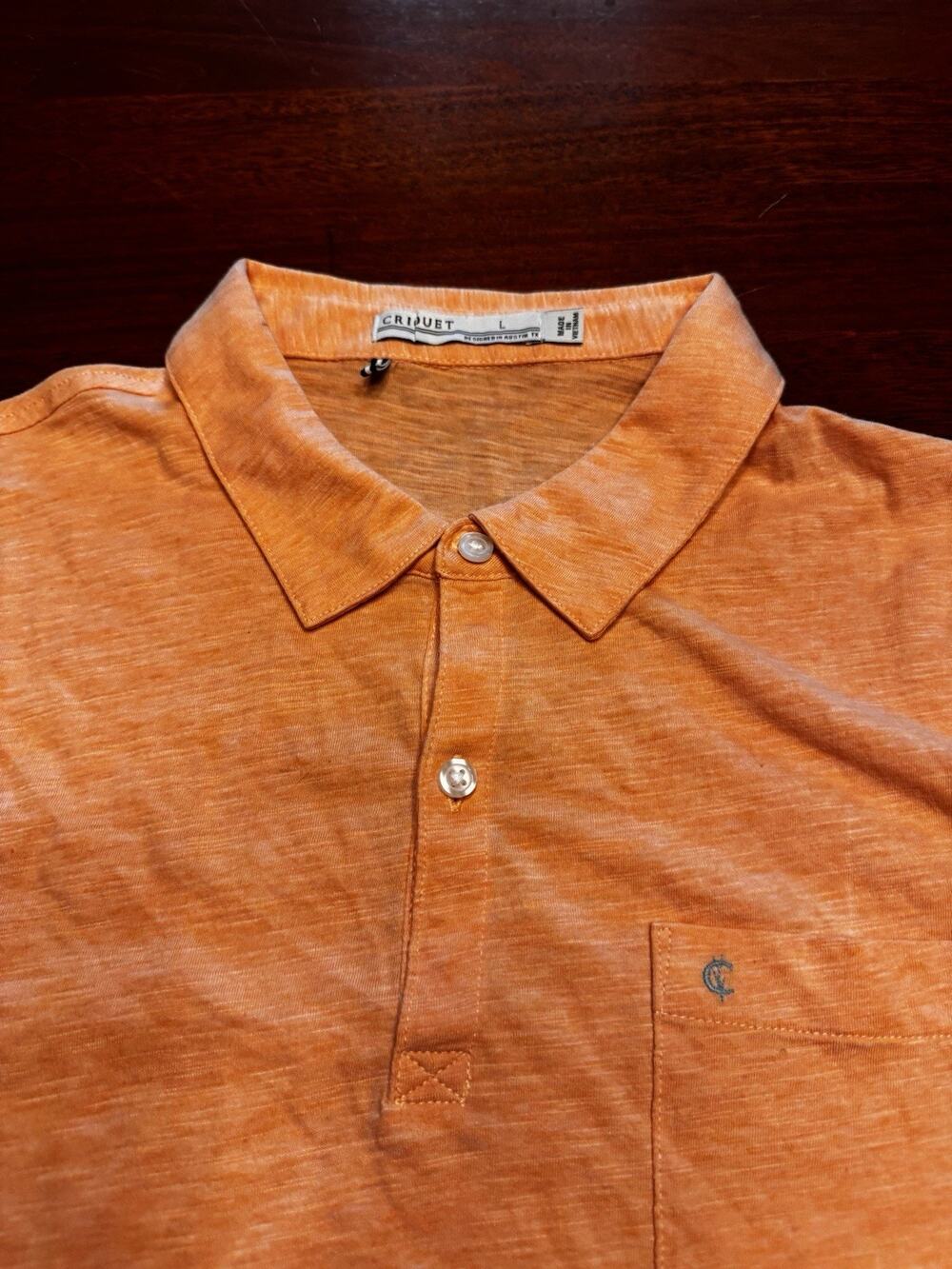 Large Criquet Polo Shirt Solid Pale Orange Sherbet Short Sleeve Pocket